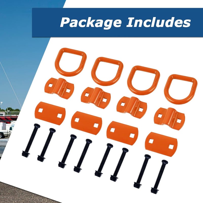 QYMOPAY 1/2" Trailer Tie-Down Anchor D-Ring Heavy Duty Bolt-On Forged, 12,000 lb Breaking Strength Tie-Down Hook Anchor,Bolt-On Forged D-Rings for Trailer,Truck Bed D-Ring Tie-Downs (Pack of 4) - Image 3